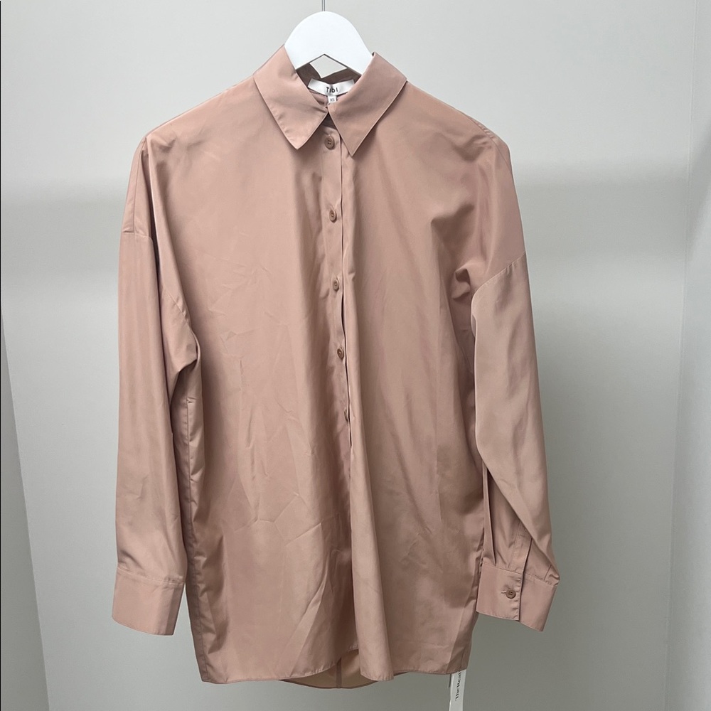 Tibi toffee Italian Sporty Nylon Coccon-Back Button Down Shirt